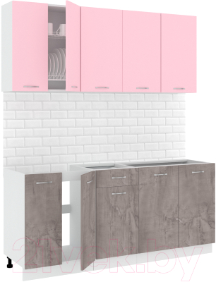Кухонный гарнитур Кортекс-мебель Корнелия Лира-лайт 1.8м без столешницы (розовый/оникс)