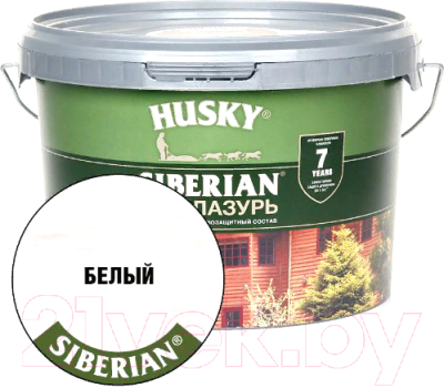 Лазурь для древесины Husky Siberian Эко-Лазурь Полуматовая (2.5л, белый)