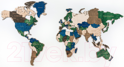 Декор настенный Woodary Карта мира на английском языке L / 3190