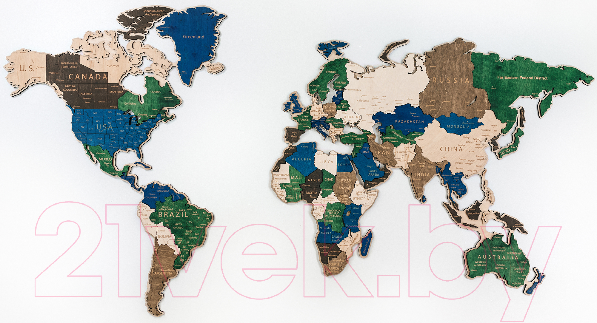 Декор настенный Woodary Карта мира на английском языке XL / 3191