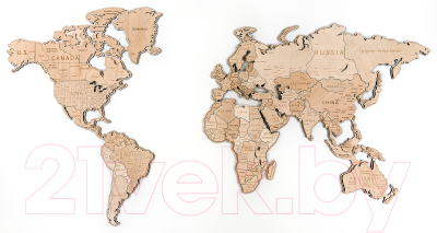 Декор настенный Woodary Карта мира на английском языке XL / 3197