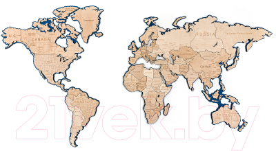 Декор настенный Woodary Карта мира на английском языке XXL / 3198