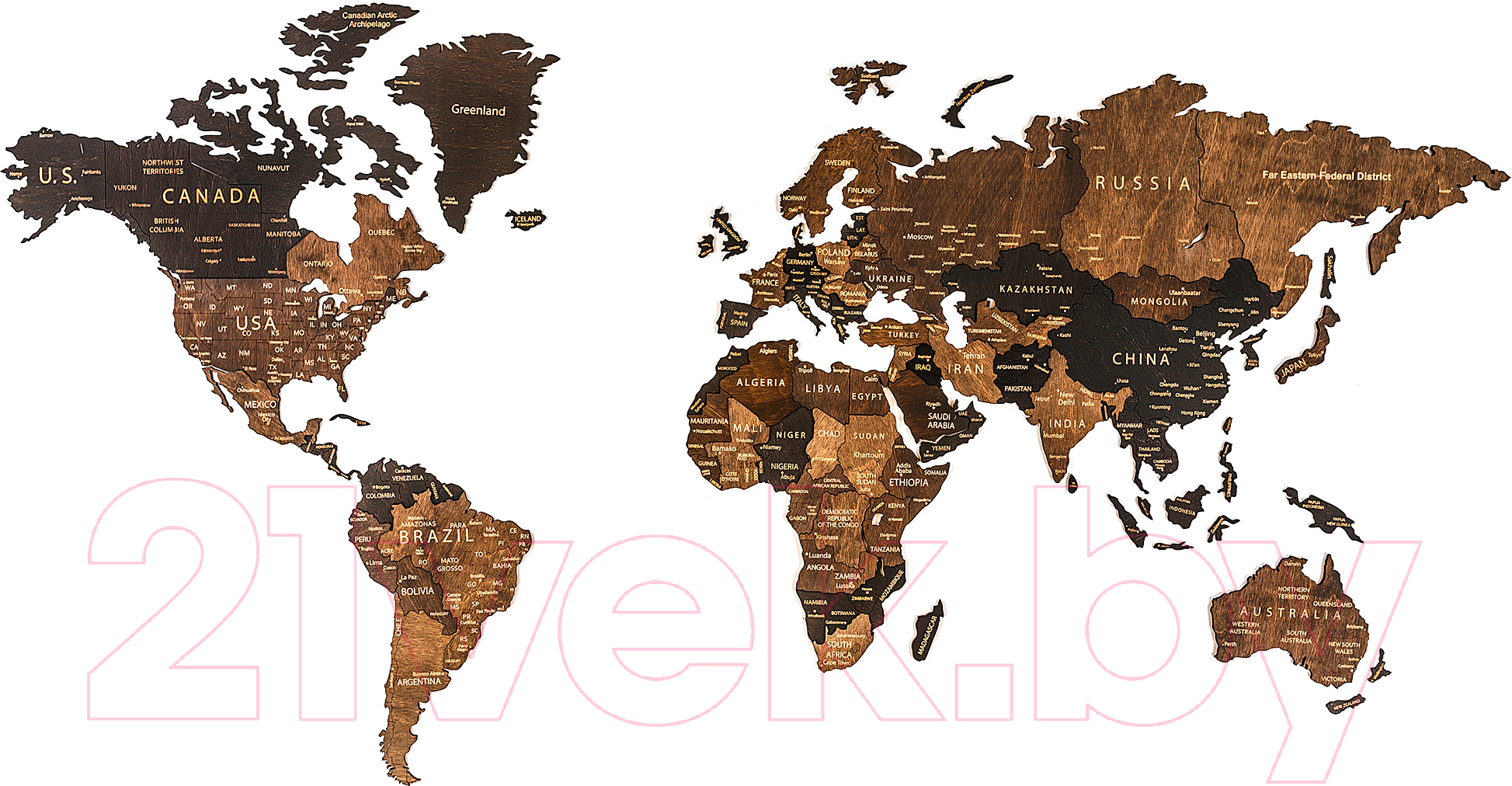 Декор настенный Woodary Карта мира на английском языке L / 3199