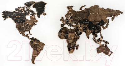 Декор настенный Woodary Карта мира на английском языке XL / 3200