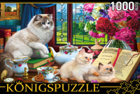 

Пазл Konigspuzzle, Коты и чайный сервиз / ХK1000-3590