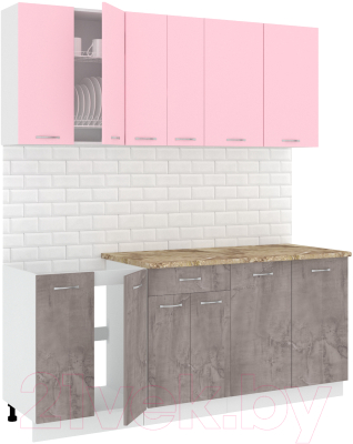 Кухонный гарнитур Кортекс-мебель Корнелия Лира-лайт 1.9м (розовый/оникс/мадрид)