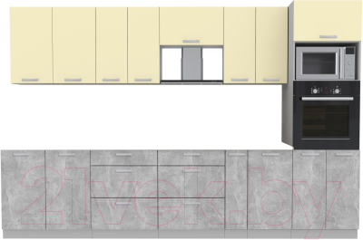 Готовая кухня Интерлиния Мила Лайт 3.2 ВТ без столешницы (ваниль/бетон)