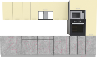 Готовая кухня Интерлиния Мила Лайт 3.6 ВТ без столешницы (ваниль/бетон)