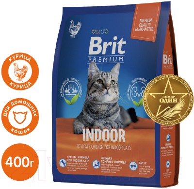 Сухой корм для кошек Brit Premium Cat Indoor с курицей / 5049233 (400г)