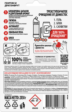 Чистящее средство для унитаза Domestos Power 5. Экзотический букет Дуо (2x50г)