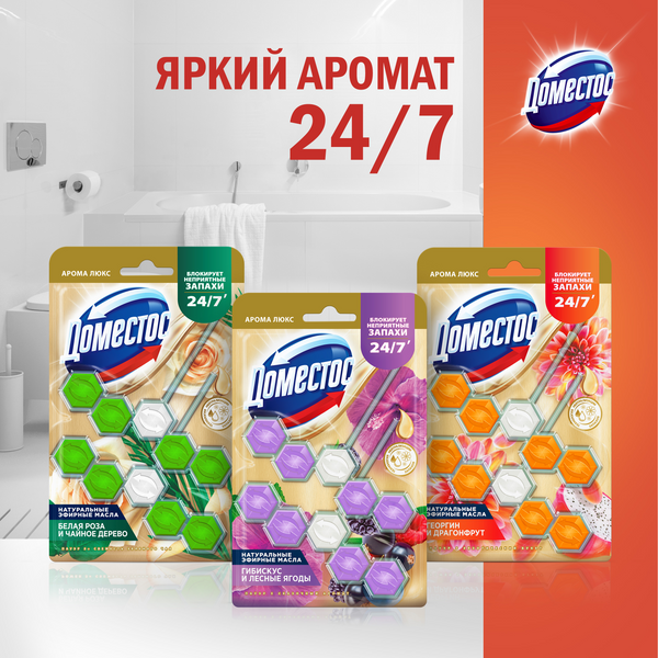 Чистящее средство для унитаза Domestos Power 5. Экзотический букет Трио (3x50г)