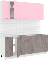 Кухонный гарнитур Кортекс-мебель Корнелия Лира-лайт 1.9м без столешницы (розовый/оникс) - 