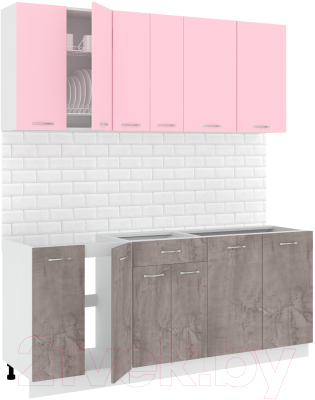 Готовая кухня Кортекс-мебель Корнелия Лира-лайт 1.9м без столешницы (розовый/оникс)