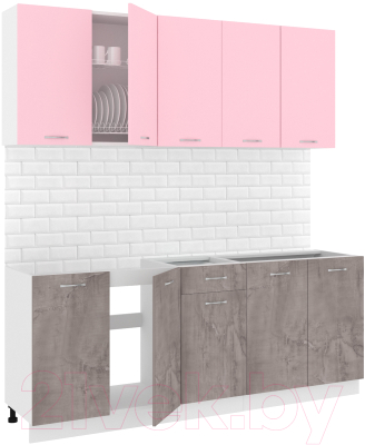 Кухонный гарнитур Кортекс-мебель Корнелия Лира-лайт 2.0м без столешницы (розовый/оникс)