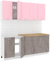Кухонный гарнитур Кортекс-мебель Корнелия Лира-лайт 2.0м (розовый/оникс/дуб бунратти) - 