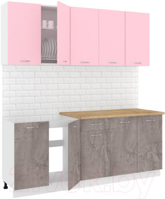 Готовая кухня Кортекс-мебель Корнелия Лира-лайт 2.0м (розовый/оникс/дуб бунратти)