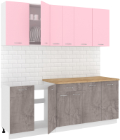 Кухонный гарнитур Кортекс-мебель Корнелия Лира-лайт 2.1м (розовый/оникс/дуб бунратти) - 