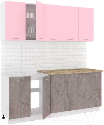 Кухонный гарнитур Кортекс-мебель Корнелия Лира-лайт 2.0м (розовый/оникс/мадрид)