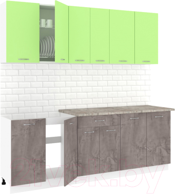 Кухонный гарнитур Кортекс-мебель Корнелия Лира-лайт 2.2м (зеленый/оникс/марсель)