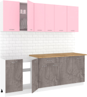 Кухонный гарнитур Кортекс-мебель Корнелия Лира-лайт 2.2м (розовый/оникс/дуб бунратти) - 
