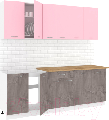 Готовая кухня Кортекс-мебель Корнелия Лира-лайт 2.2м (розовый/оникс/дуб бунратти)