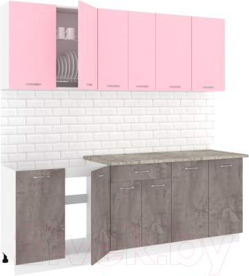 Кухонный гарнитур Кортекс-мебель Корнелия Лира-лайт 2.2м (розовый/оникс/марсель)