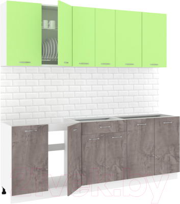 Кухонный гарнитур Кортекс-мебель Корнелия Лира-лайт 2.2м без столешницы (зеленый/оникс)