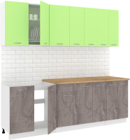 Кухонный гарнитур Кортекс-мебель Корнелия Лира-лайт 2.3м (зеленый/оникс/дуб бунратти) - 