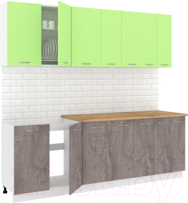 Готовая кухня Кортекс-мебель Корнелия Лира-лайт 2.3м (зеленый/оникс/дуб бунратти)