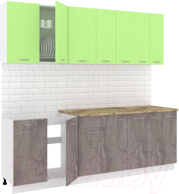 Кухонный гарнитур Кортекс-мебель Корнелия Лира-лайт 2.3м (зеленый/оникс/мадрид)