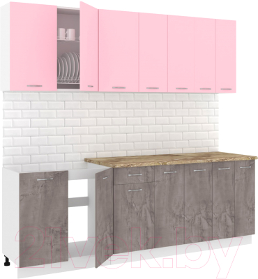 Кухонный гарнитур Кортекс-мебель Корнелия Лира-лайт 2.3м (розовый/оникс/мадрид)