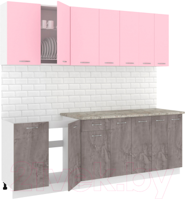 Готовая кухня Кортекс-мебель Корнелия Лира-лайт 2.3м (розовый/оникс/марсель)