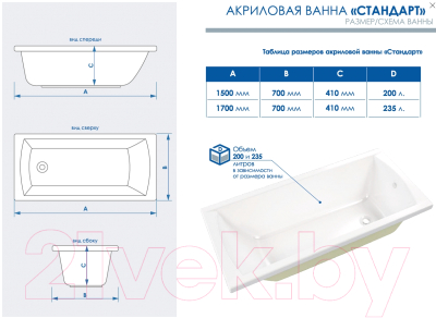 Ванна акриловая МетаКам Стандарт 150x70