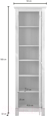 Шкаф-пенал с витриной ММЦ Рауна 10 (белый воск) - размеры