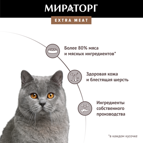 Влажный корм для кошек Мираторг Extra Meat для взрослых кошек телятина в желе / 1010022543 (80г)