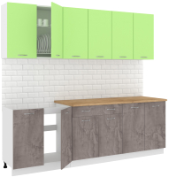 Кухонный гарнитур Кортекс-мебель Корнелия Лира-лайт 2.4м (зеленый/оникс/дуб бунратти) - 