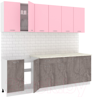 Готовая кухня Кортекс-мебель Корнелия Лира-лайт 2.4м (розовый/оникс/королевский опал)