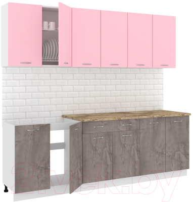 Кухонный гарнитур Кортекс-мебель Корнелия Лира-лайт 2.4м (розовый/оникс/мадрид)