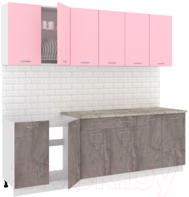 Готовая кухня Кортекс-мебель Корнелия Лира-лайт 2.4м (розовый/оникс/марсель)