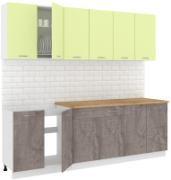 Кухонный гарнитур Кортекс-мебель Корнелия Лира-лайт 2.4м (салатовый/оникс/дуб бунратти) - 