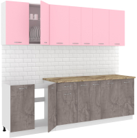 Кухонный гарнитур Кортекс-мебель Корнелия Лира-лайт 2.5м (розовый/оникс/мадрид) - 
