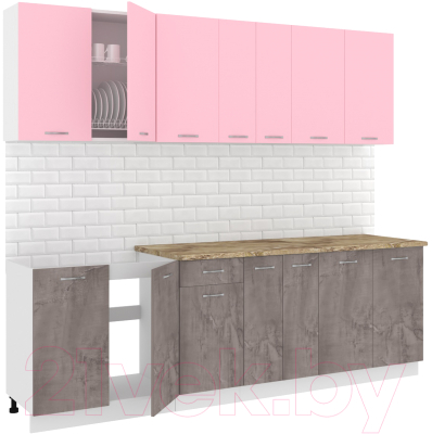 Кухонный гарнитур Кортекс-мебель Корнелия Лира-лайт 2.5м (розовый/оникс/мадрид)