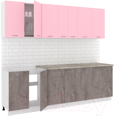 Готовая кухня Кортекс-мебель Корнелия Лира-лайт 2.5м (розовый/оникс/марсель)