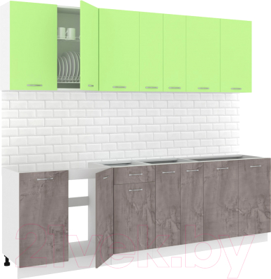Кухонный гарнитур Кортекс-мебель Корнелия Лира-лайт 2.5м без столешницы (зеленый/оникс)