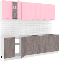 Кухонный гарнитур Кортекс-мебель Корнелия Лира-лайт 2.5м без столешницы (розовый/оникс) - 