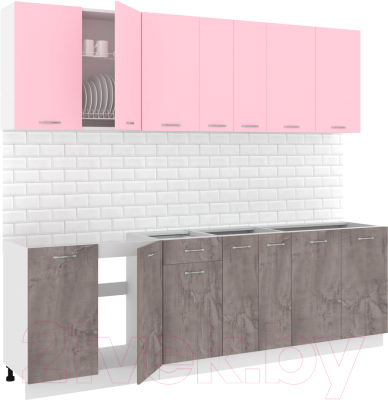 Кухонный гарнитур Кортекс-мебель Корнелия Лира-лайт 2.5м без столешницы (розовый/оникс)