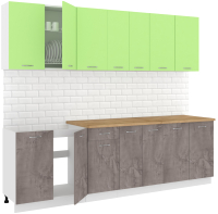 Кухонный гарнитур Кортекс-мебель Корнелия Лира-лайт 2.6м (зеленый/оникс/дуб бунратти) - 