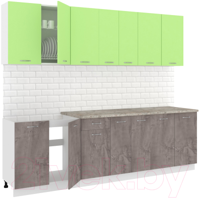 Кухонный гарнитур Кортекс-мебель Корнелия Лира-лайт 2.6м (зеленый/оникс/марсель)