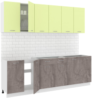 Кухонный гарнитур Кортекс-мебель Корнелия Лира-лайт 2.4м без столешницы (салатовый/оникс) - 