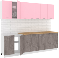Кухонный гарнитур Кортекс-мебель Корнелия Лира-лайт 2.6м (розовый/оникс/дуб бунратти) - 